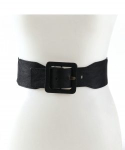 Square Buckle Faux Leather Fashion Belt BT320033 BLACK